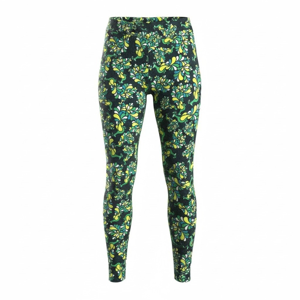LuLaRoe Peacock Feather Paisley Leggings Green Yellow Blue One Size OS Womens